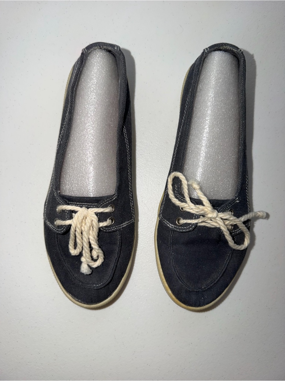 Women’s Faded Glory Dark Grey Nautical Canvas Boat Shoes size 6